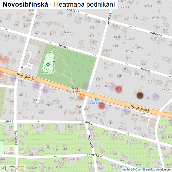 Mapa Novosibřinská - Firmy v ulici.