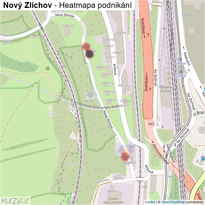 Mapa Nový Zlíchov - Firmy v ulici.