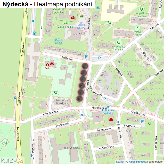 Mapa Nýdecká - Firmy v ulici.