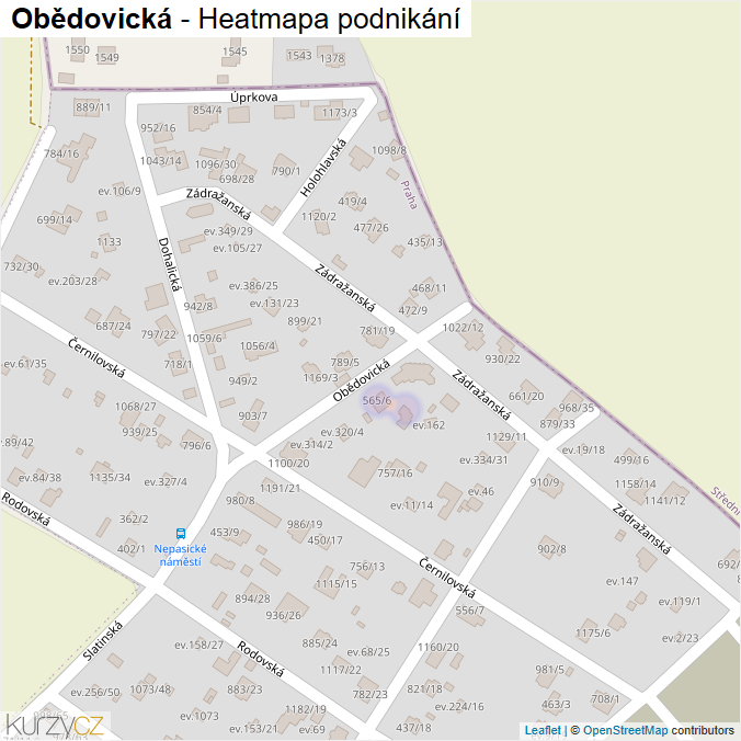 Mapa Obědovická - Firmy v ulici.