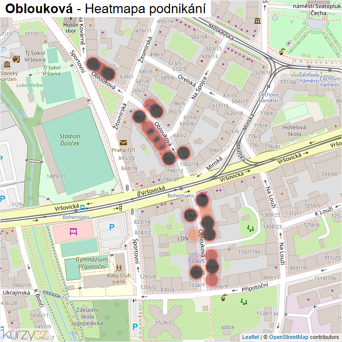 Mapa Oblouková - Firmy v ulici.