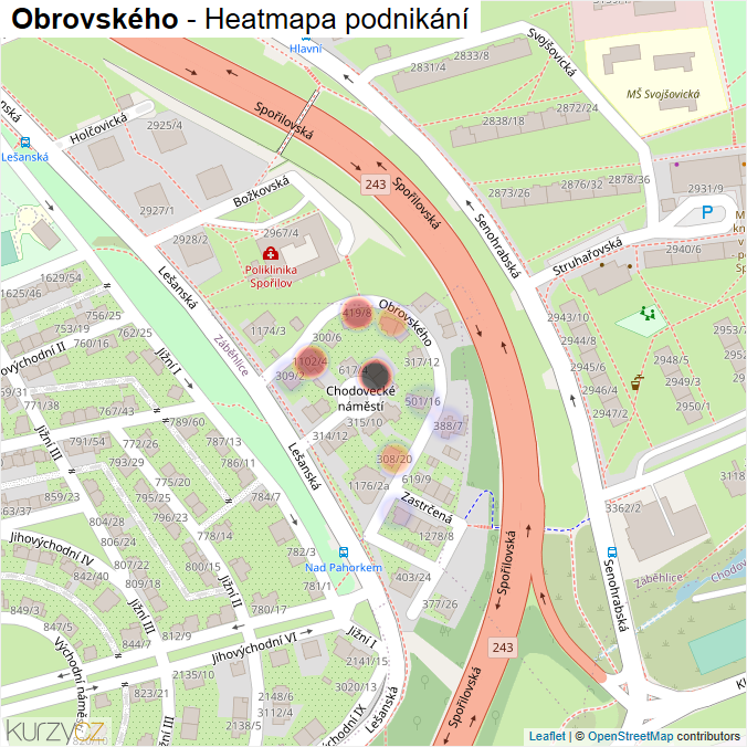 Mapa Obrovského - Firmy v ulici.