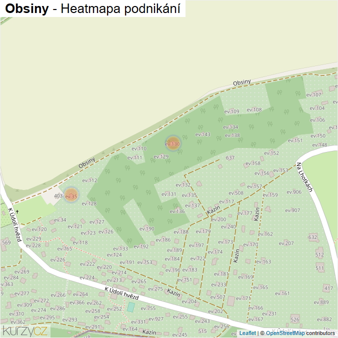 Mapa Obsiny - Firmy v ulici.