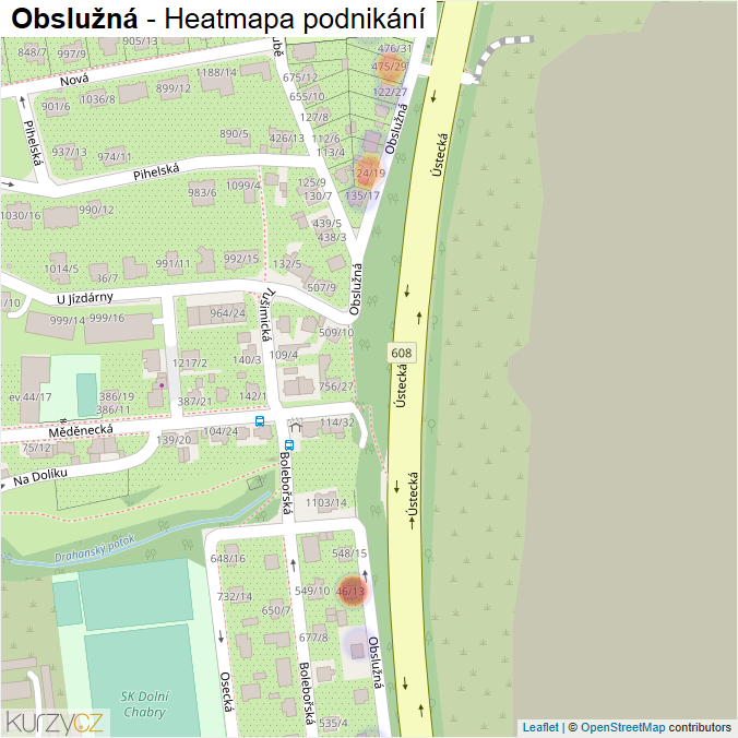 Mapa Obslužná - Firmy v ulici.