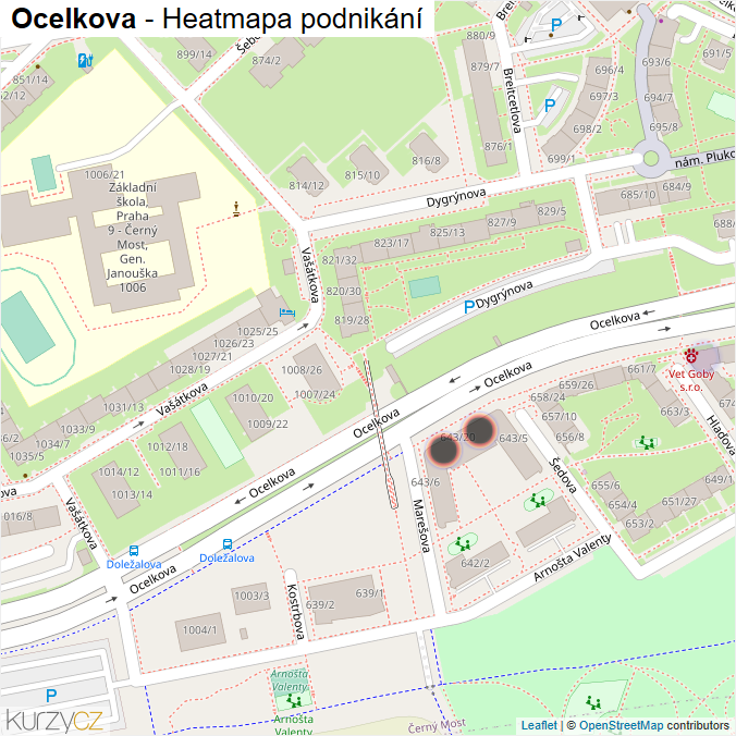 Mapa Ocelkova - Firmy v ulici.