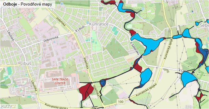 Odboje - záplavové mapy stoleté vody