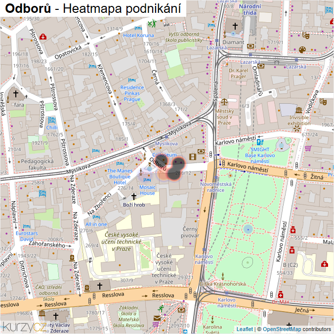 Mapa Odborů - Firmy v ulici.