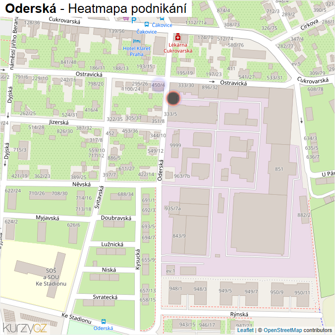 Mapa Oderská - Firmy v ulici.