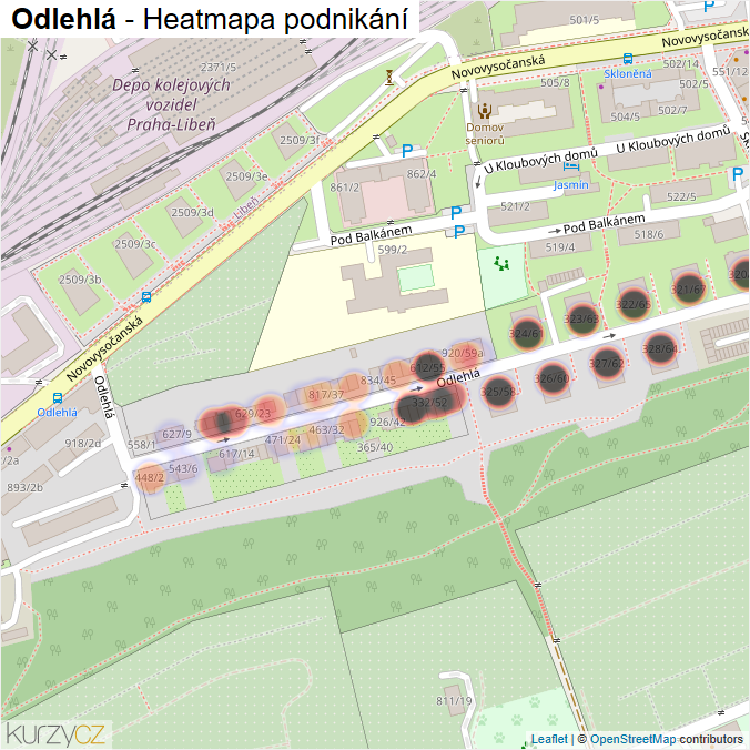Mapa Odlehlá - Firmy v ulici.