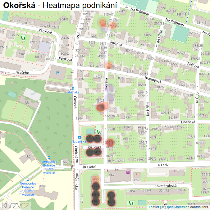 Mapa Okořská - Firmy v ulici.