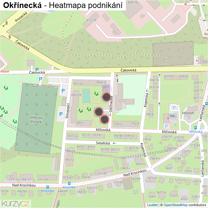 Mapa Okřínecká - Firmy v ulici.