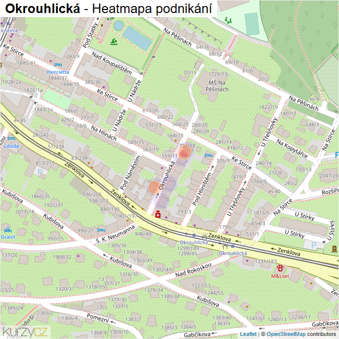 Mapa Okrouhlická - Firmy v ulici.