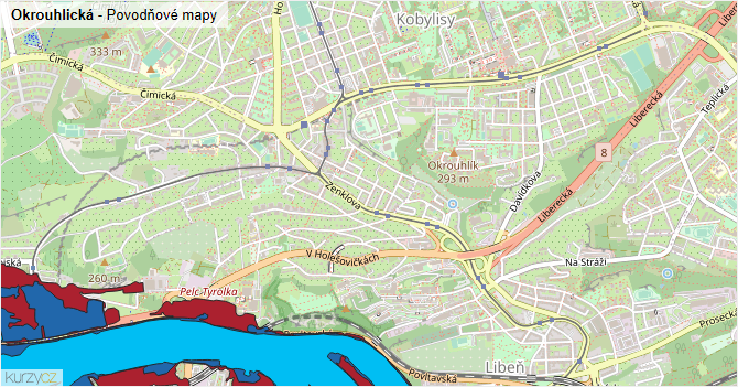 Okrouhlická - záplavové mapy stoleté vody