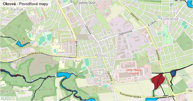 Okrová - záplavové mapy stoleté vody