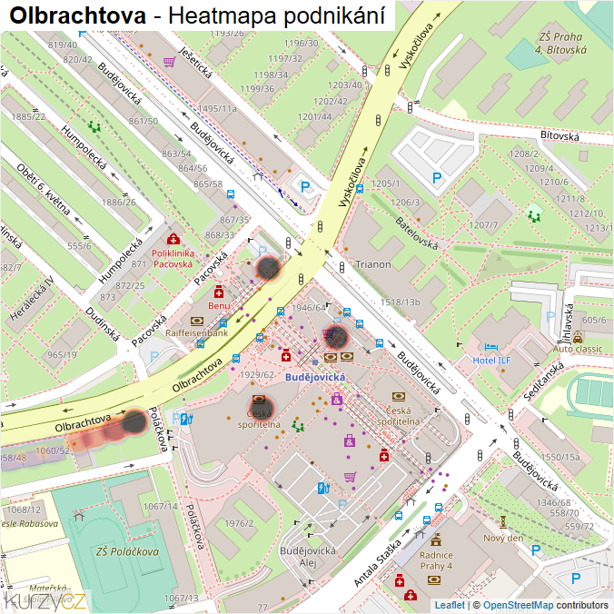 Mapa Olbrachtova - Firmy v ulici.