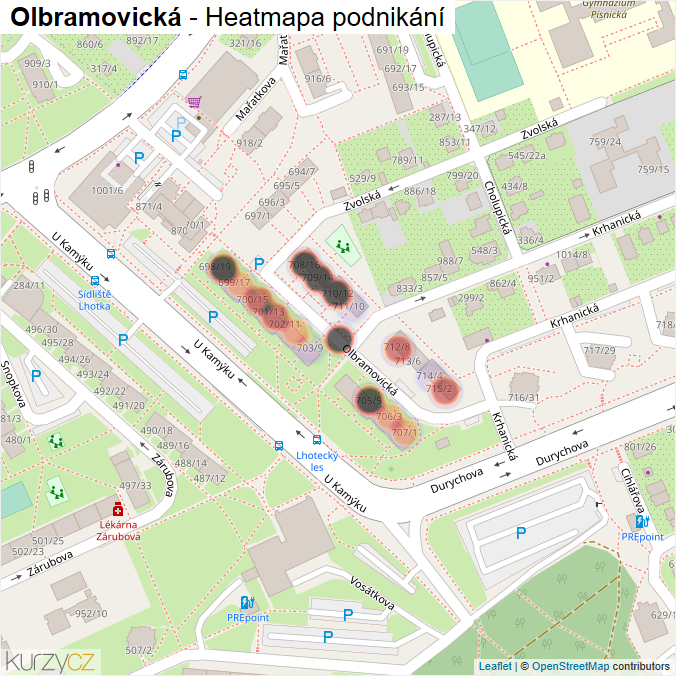 Mapa Olbramovická - Firmy v ulici.