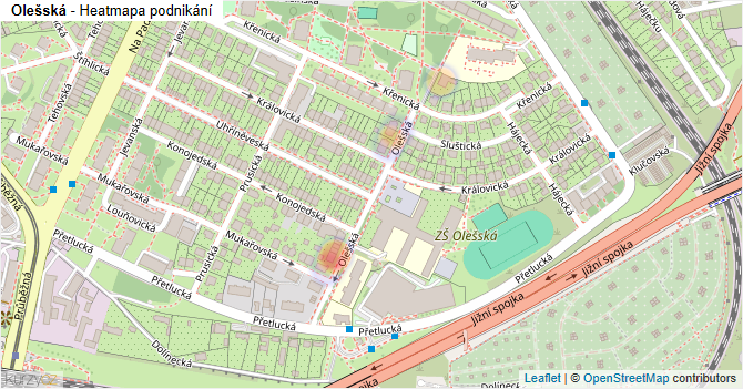 Olešská - mapa podnikání