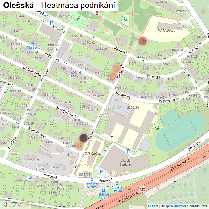 Mapa Olešská - Firmy v ulici.
