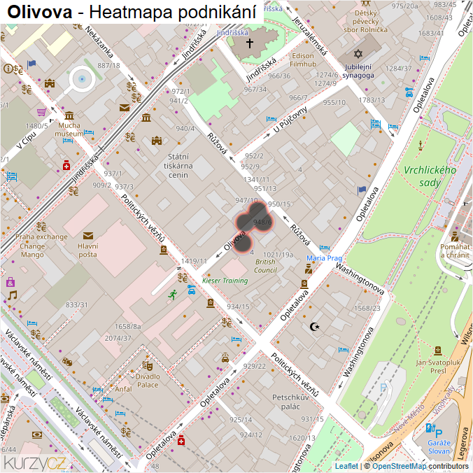 Mapa Olivova - Firmy v ulici.