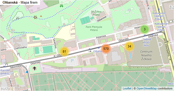 Olšanská - mapa firem