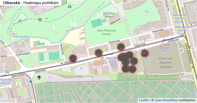 Olšanská - mapa podnikání