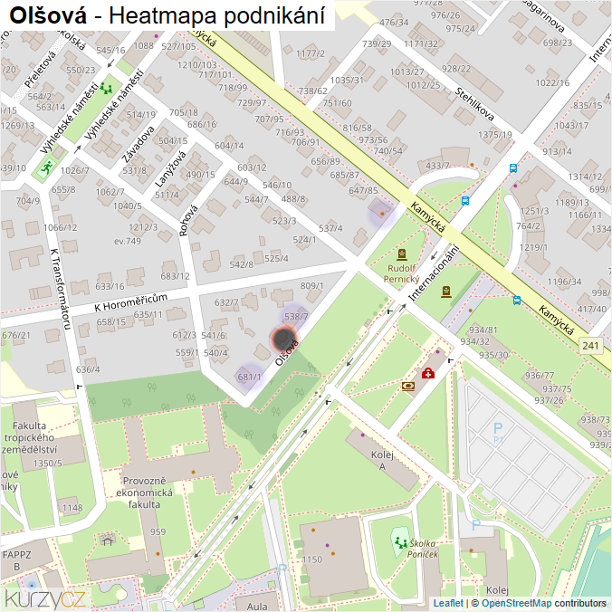 Mapa Olšová - Firmy v ulici.