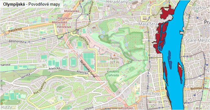 Olympijská - záplavové mapy stoleté vody