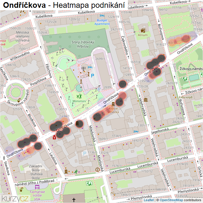 Mapa Ondříčkova - Firmy v ulici.