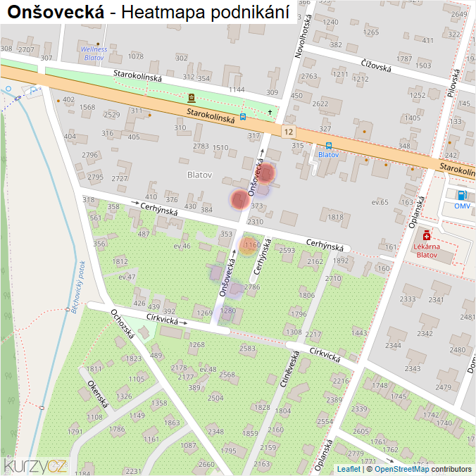 Mapa Onšovecká - Firmy v ulici.