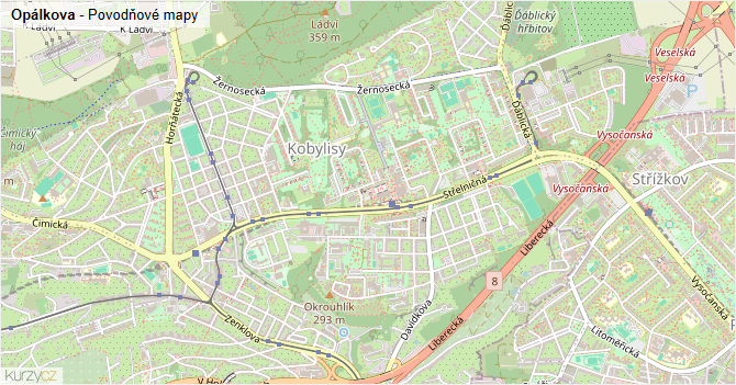 Opálkova - záplavové mapy stoleté vody