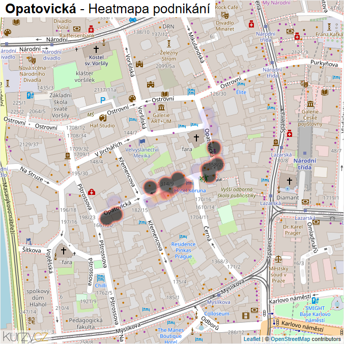 Mapa Opatovická - Firmy v ulici.