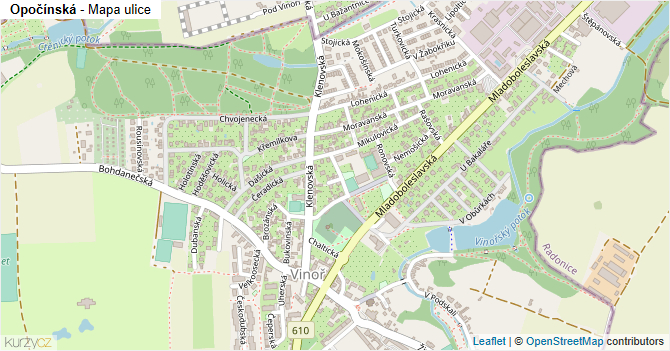 Opočínská - mapa ulice