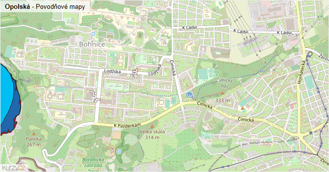Opolská - záplavové mapy stoleté vody