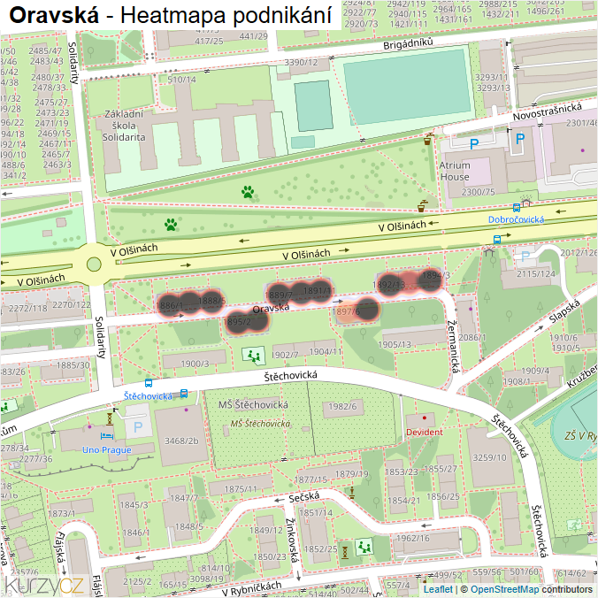 Mapa Oravská - Firmy v ulici.