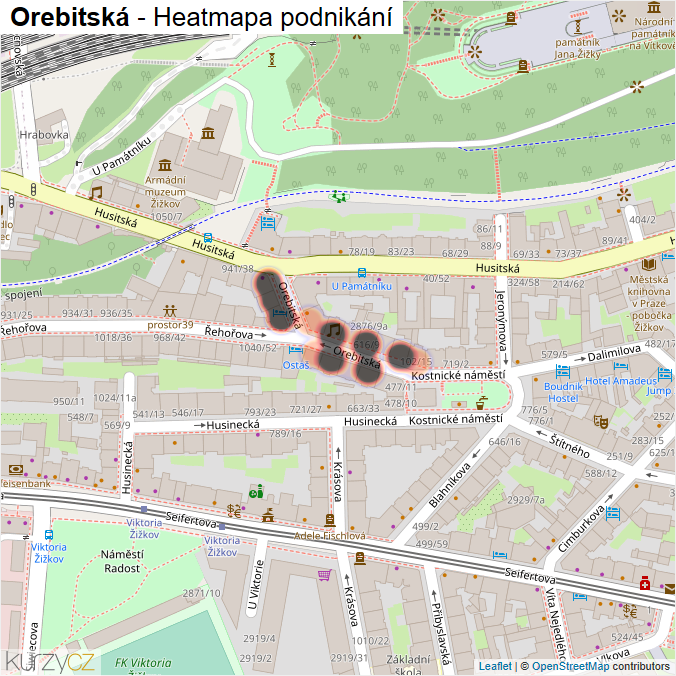 Mapa Orebitská - Firmy v ulici.