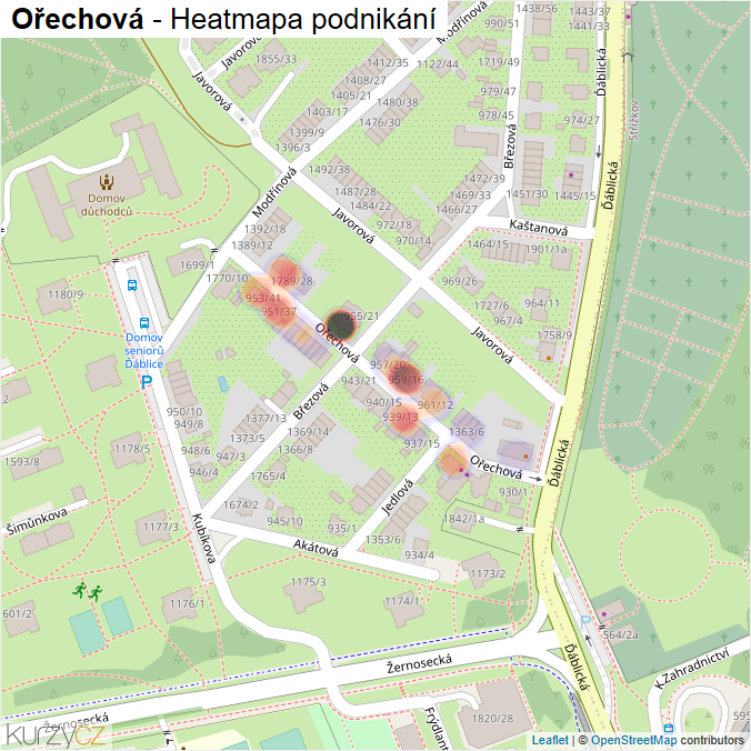 Mapa Ořechová - Firmy v ulici.