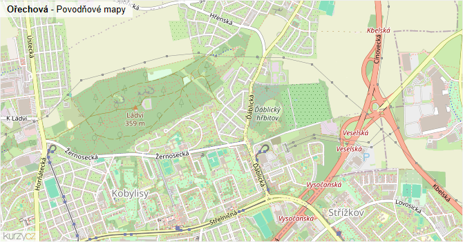 Ořechová - záplavové mapy stoleté vody