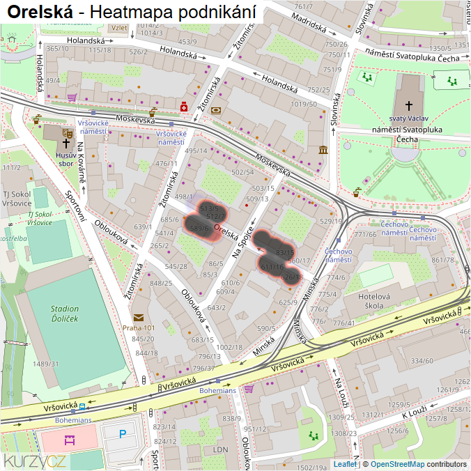 Mapa Orelská - Firmy v ulici.