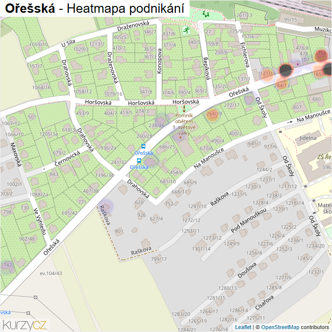 Mapa Ořešská - Firmy v ulici.