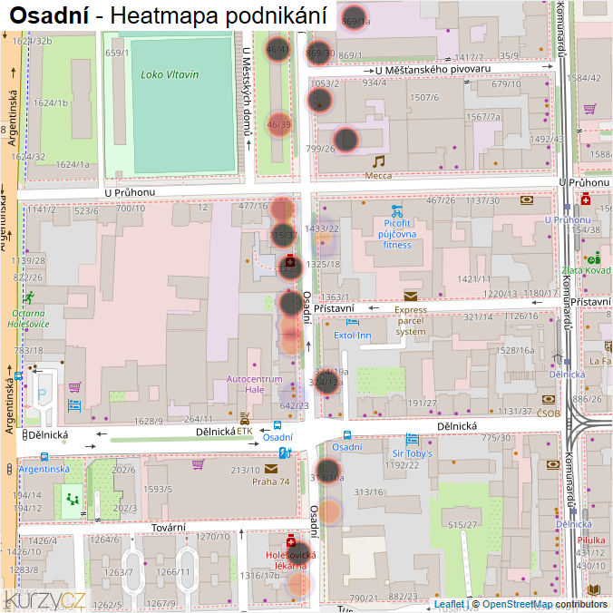 Mapa Osadní - Firmy v ulici.