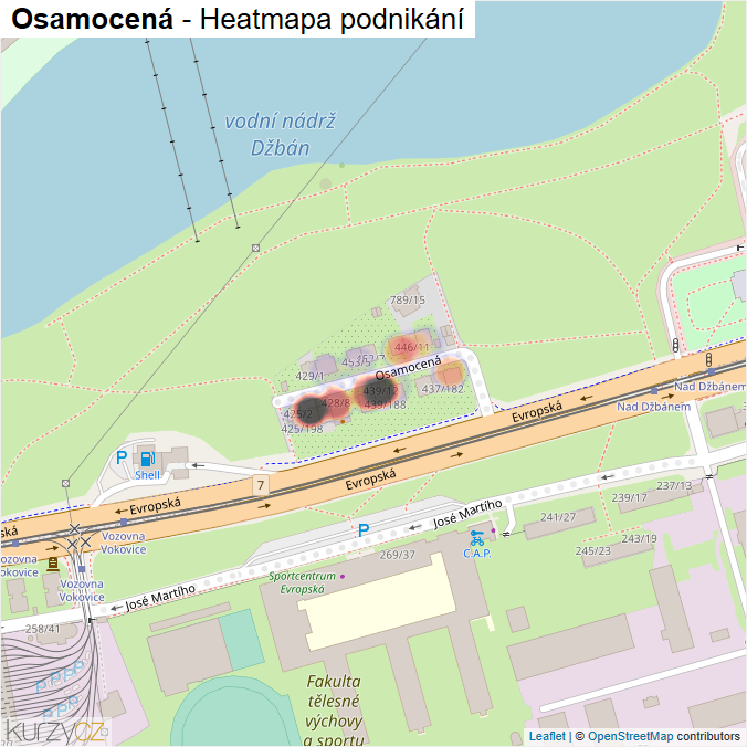 Mapa Osamocená - Firmy v ulici.