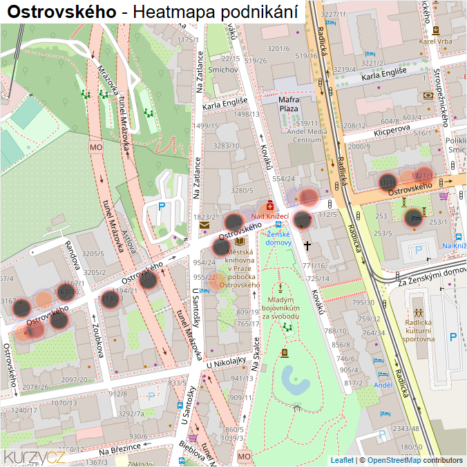 Mapa Ostrovského - Firmy v ulici.
