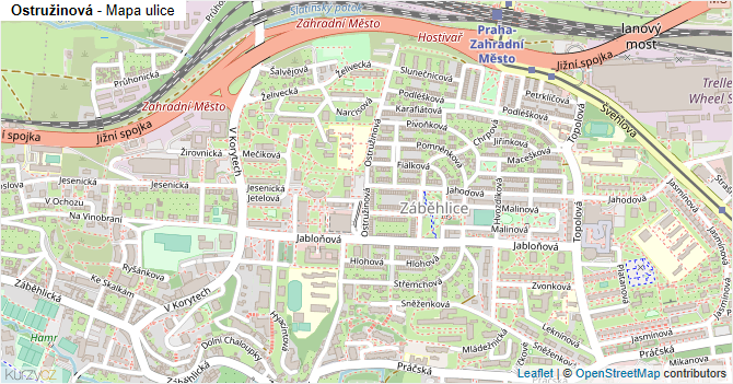 Ostružinová - mapa ulice