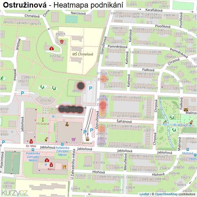 Mapa Ostružinová - Firmy v ulici.