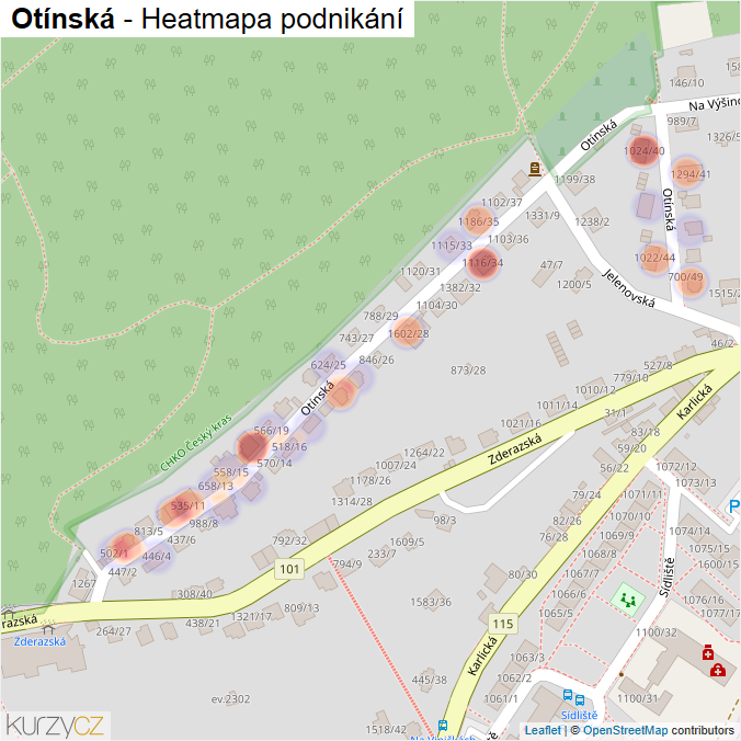 Mapa Otínská - Firmy v ulici.