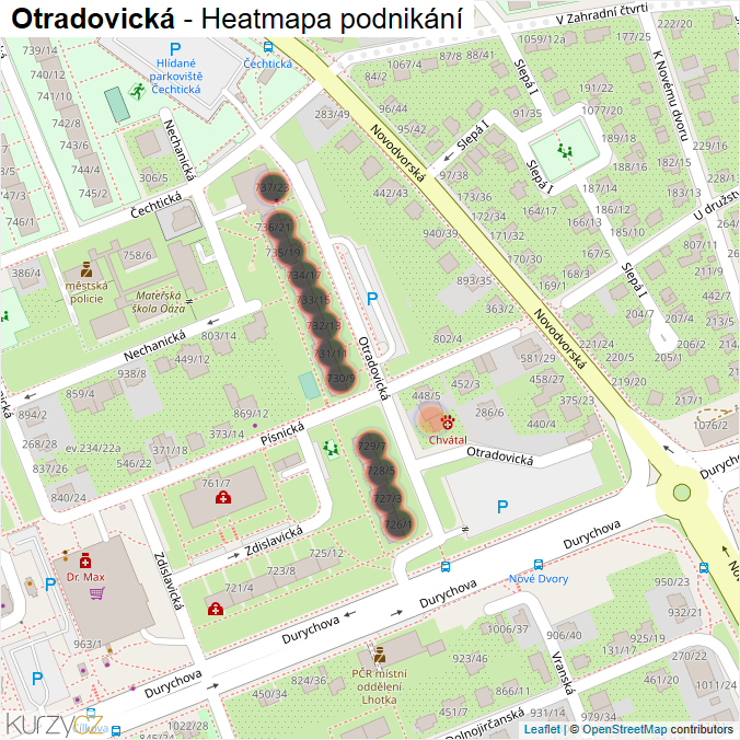 Mapa Otradovická - Firmy v ulici.