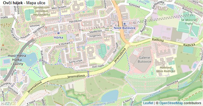 Ovčí hájek - mapa ulice