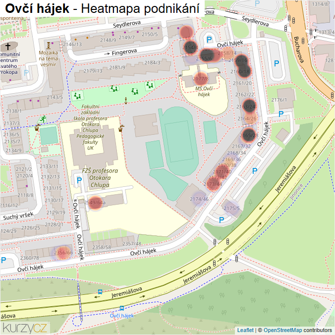Mapa Ovčí hájek - Firmy v ulici.