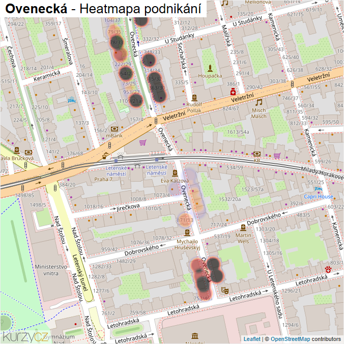Mapa Ovenecká - Firmy v ulici.