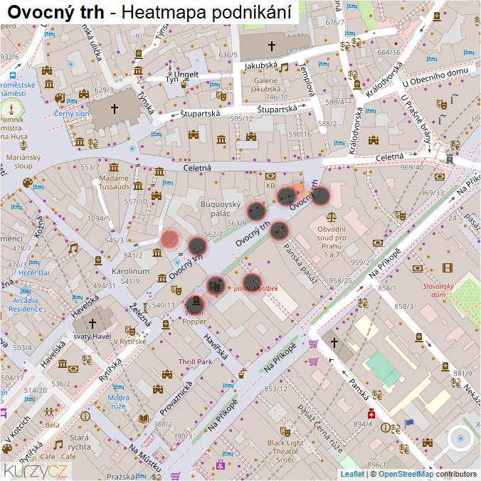 Mapa Ovocný trh - Firmy v ulici.